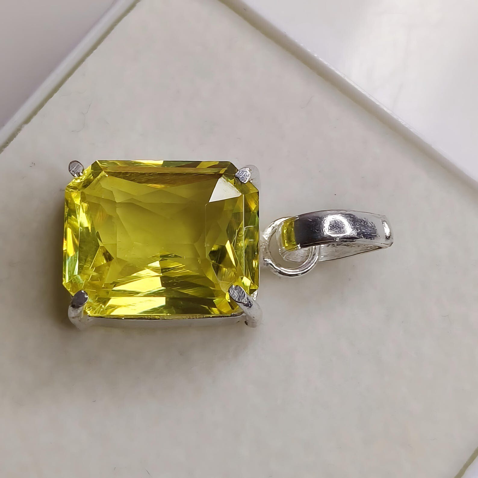 30 Ct Natural Yellow Sapphire Emerald Cut 925 Solid Silver Pendant Gemstone