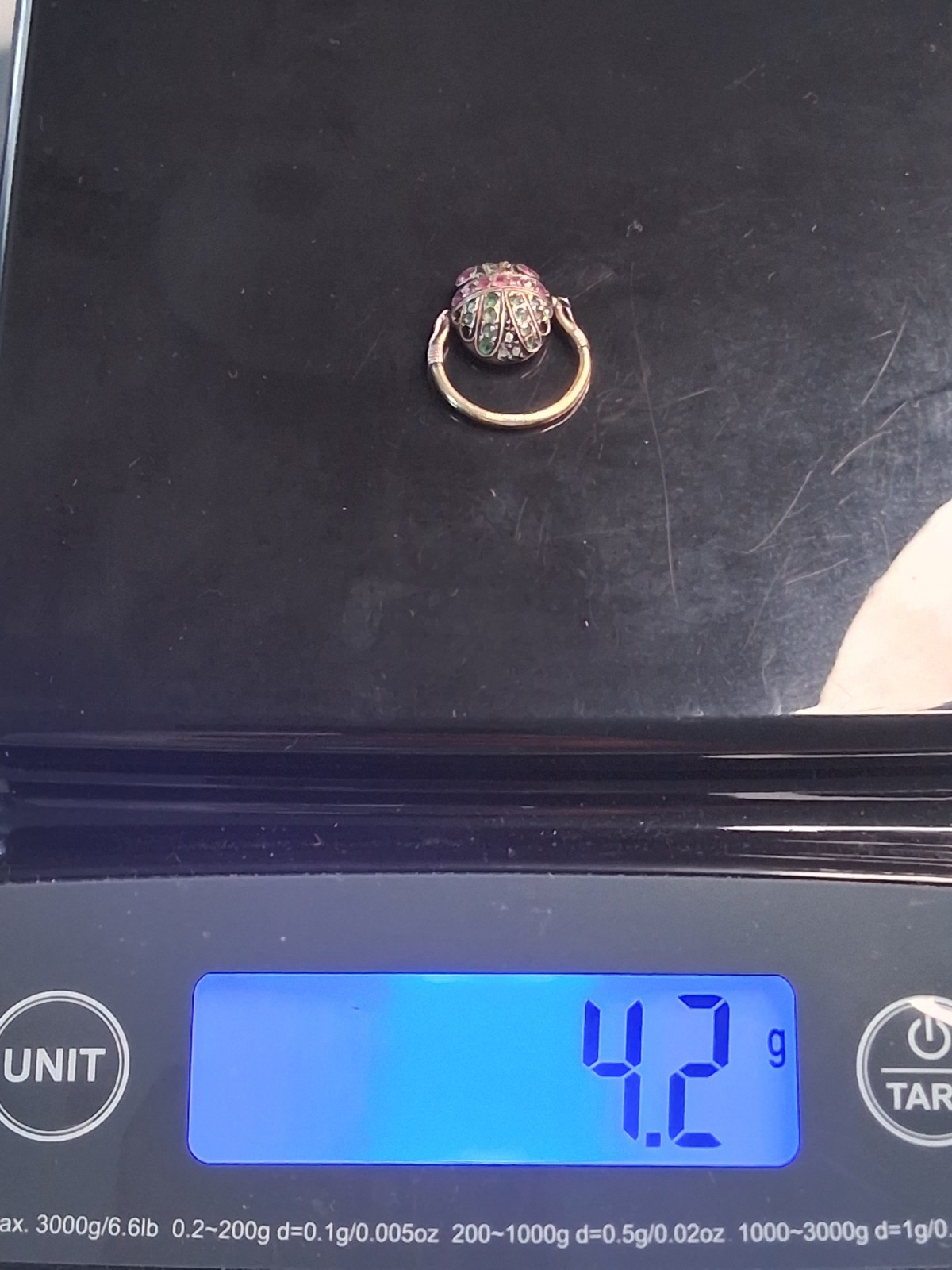 Antique 18k Rubies/Emeralds/Diamonds Scarab Flip Ring