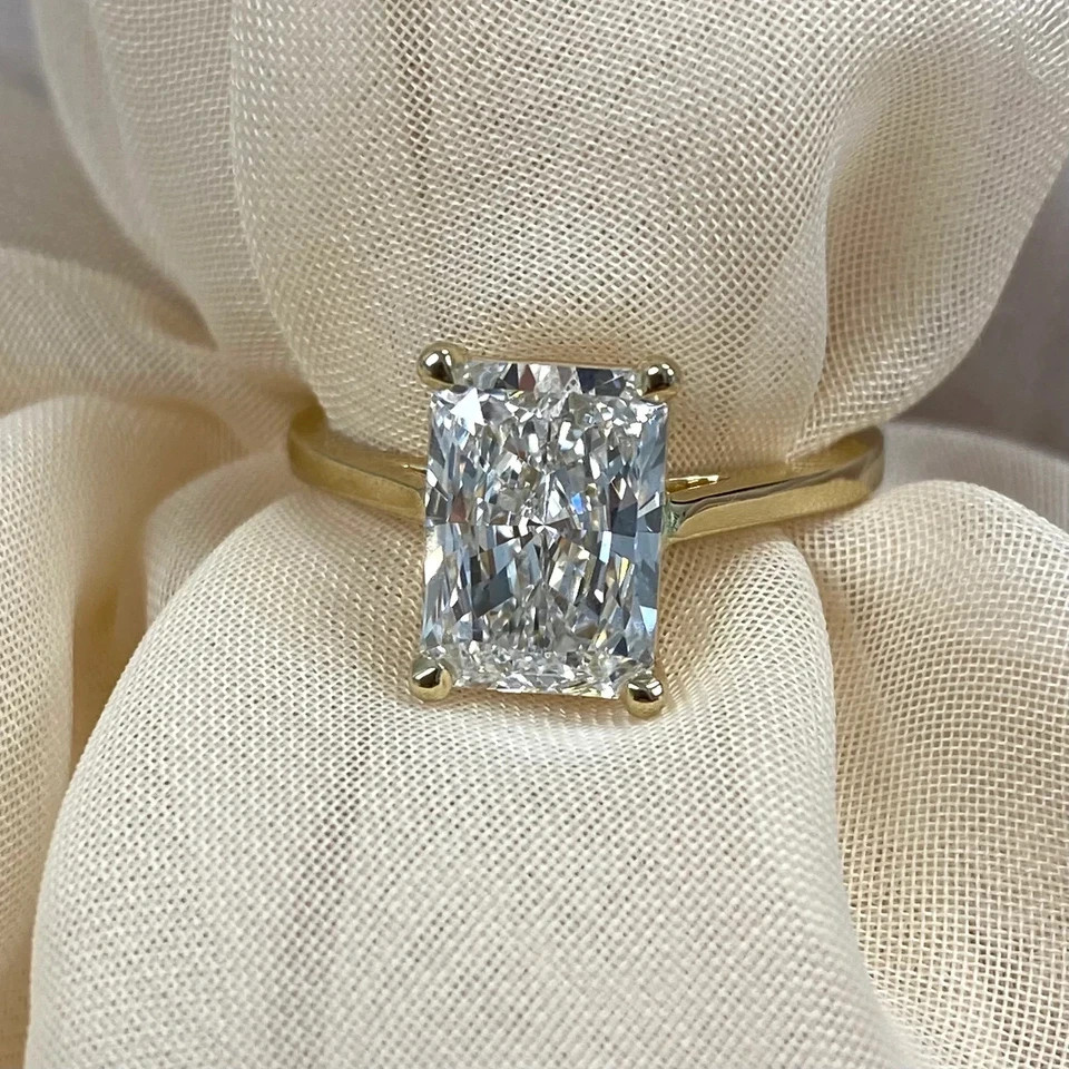 14k Yellow Gold Diamond Ring Lab Grown 3 Ct Radiant Cut IGI Certified VVS E F