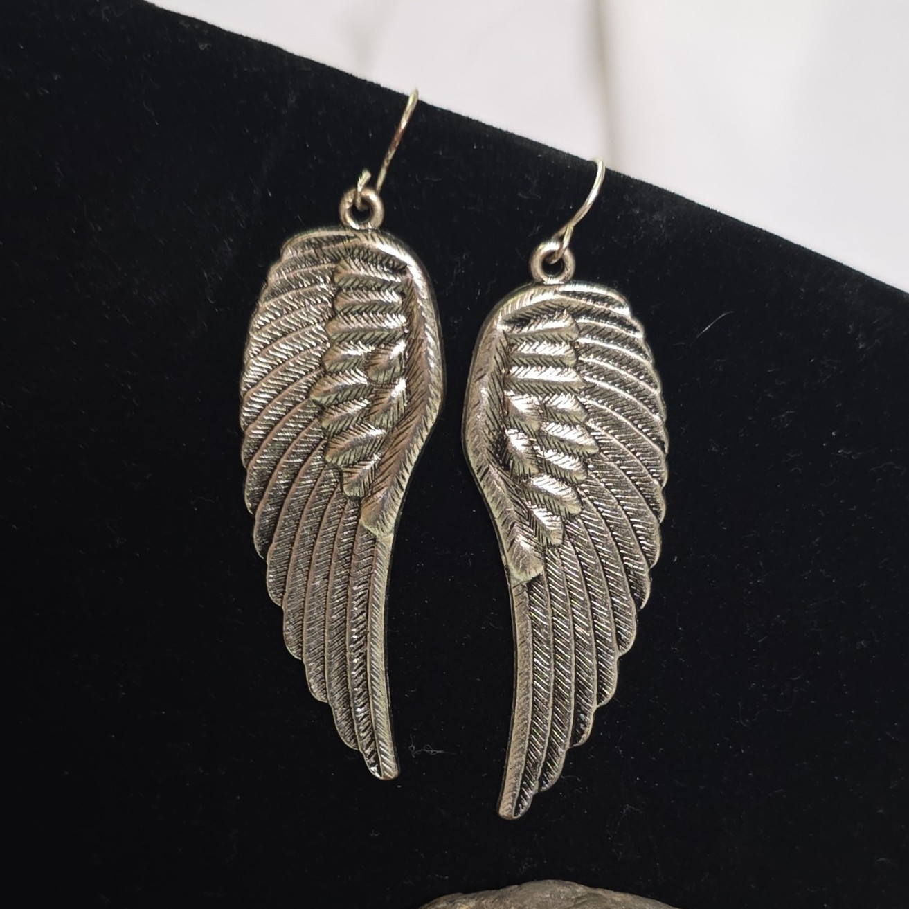 Silver Tone Angel Wing Dangle/Drop Hook Earrings, No Stone Metal Pair