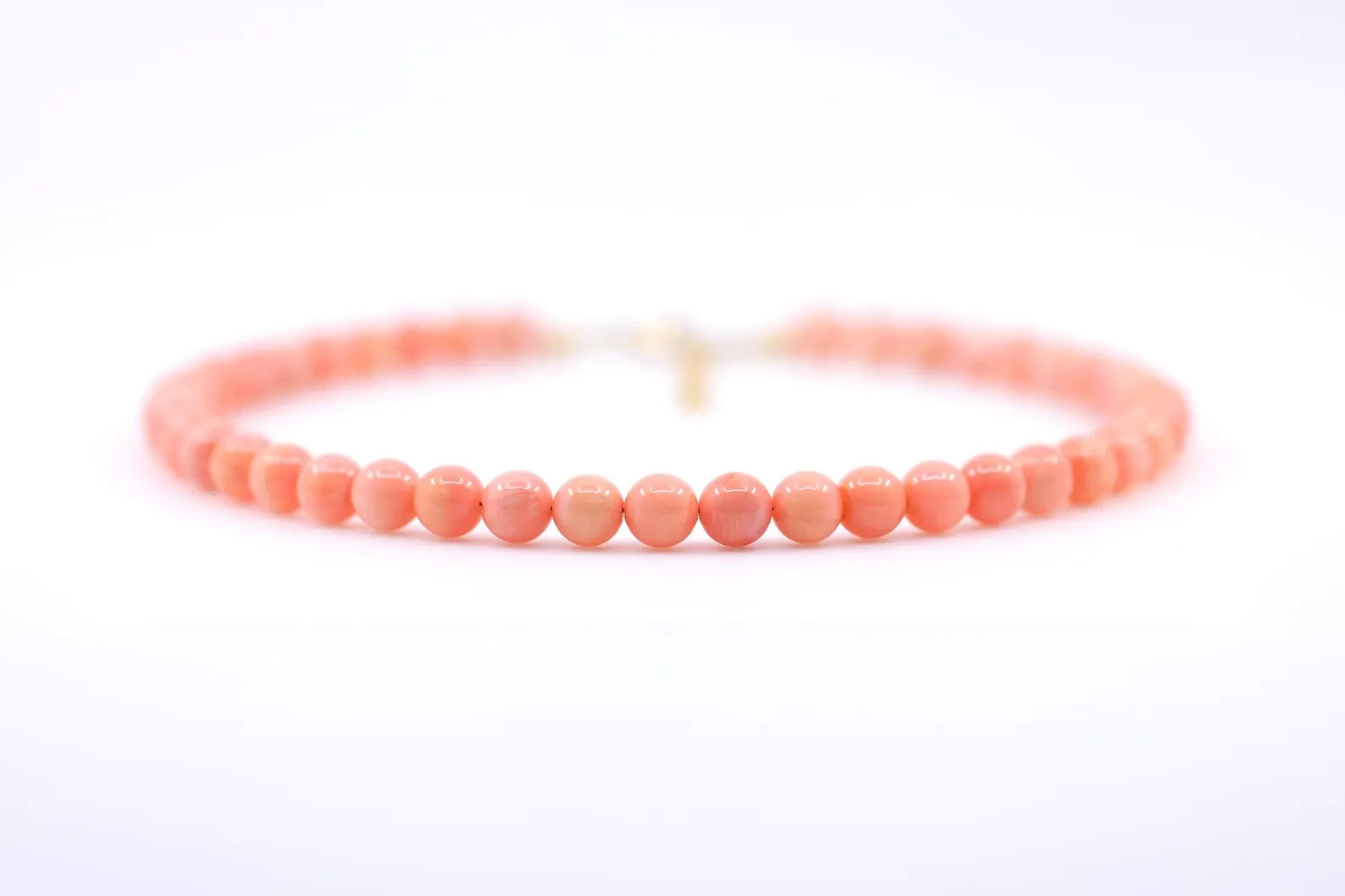 Pink Coral Necklace 14k Solid Gold | 9mm Round Salmon Peach Choker Stack