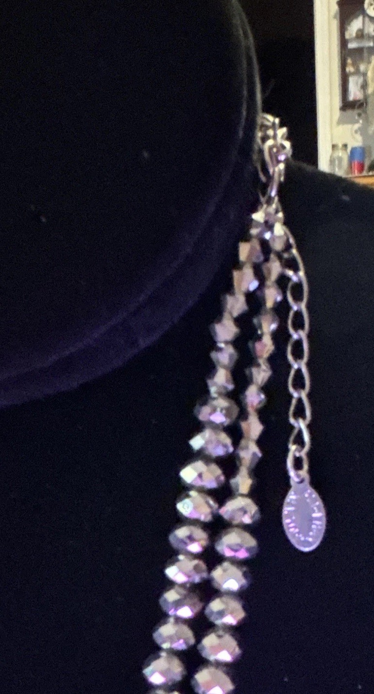 Layered Multi-Strand Purple Black Crystal Beaded Cable Chain Necklace Adjustable