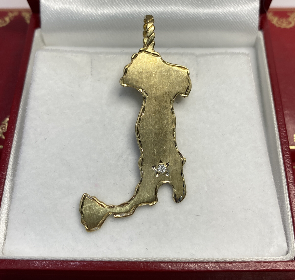 MA 14k Yellow Gold Diamond Italy Boot Satin Rope Charm Necklace Vintage Pendant