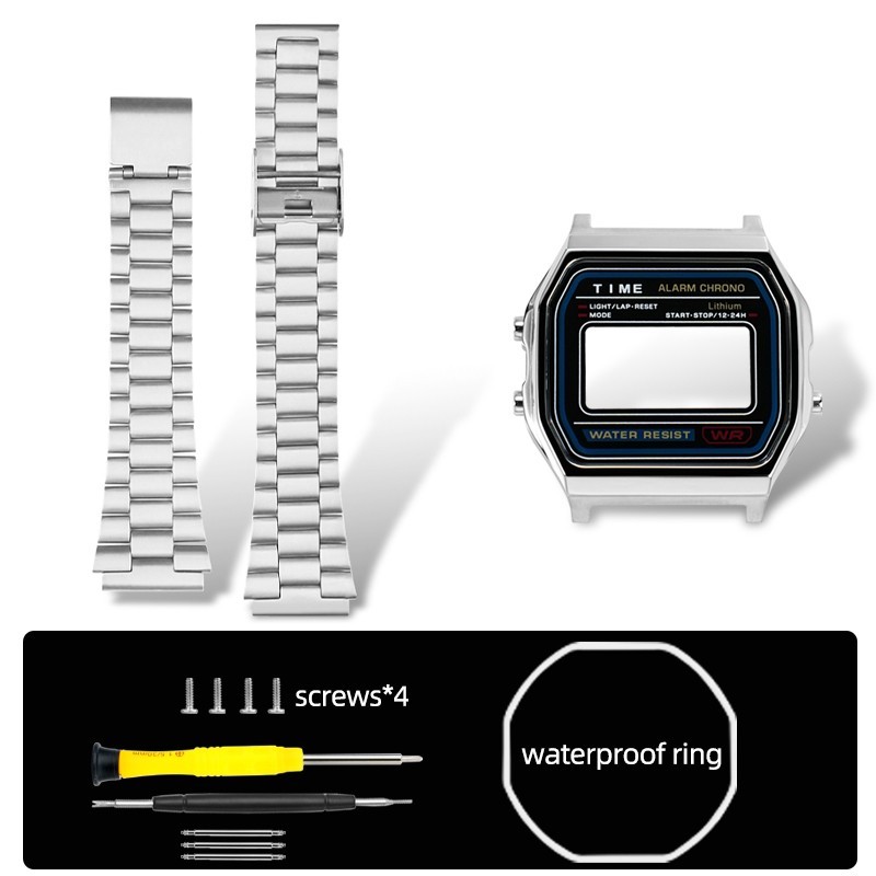 F91W Stainless Steel Case+Strap Mod Kit For Casio F91 A158 A159 Watch Upgrade