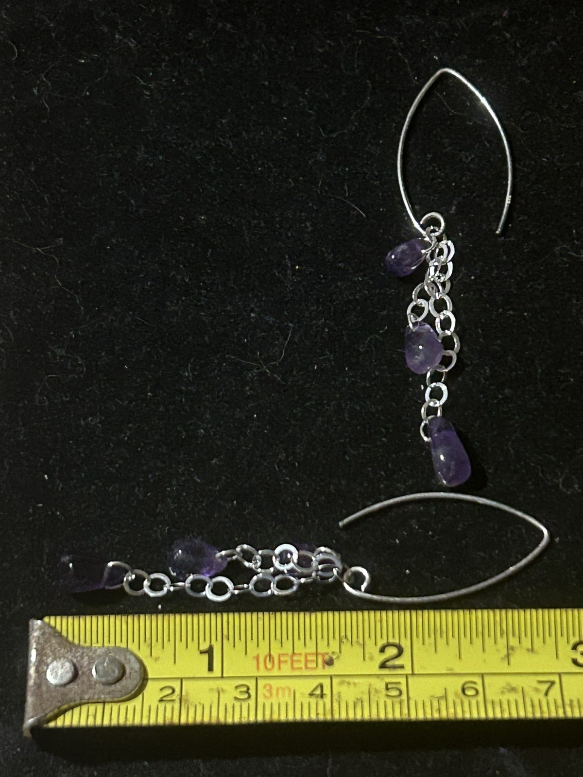 Genuine Amethyst (25 Cts approx.) 925 Silver Chain Large Hook Dangle Earrings