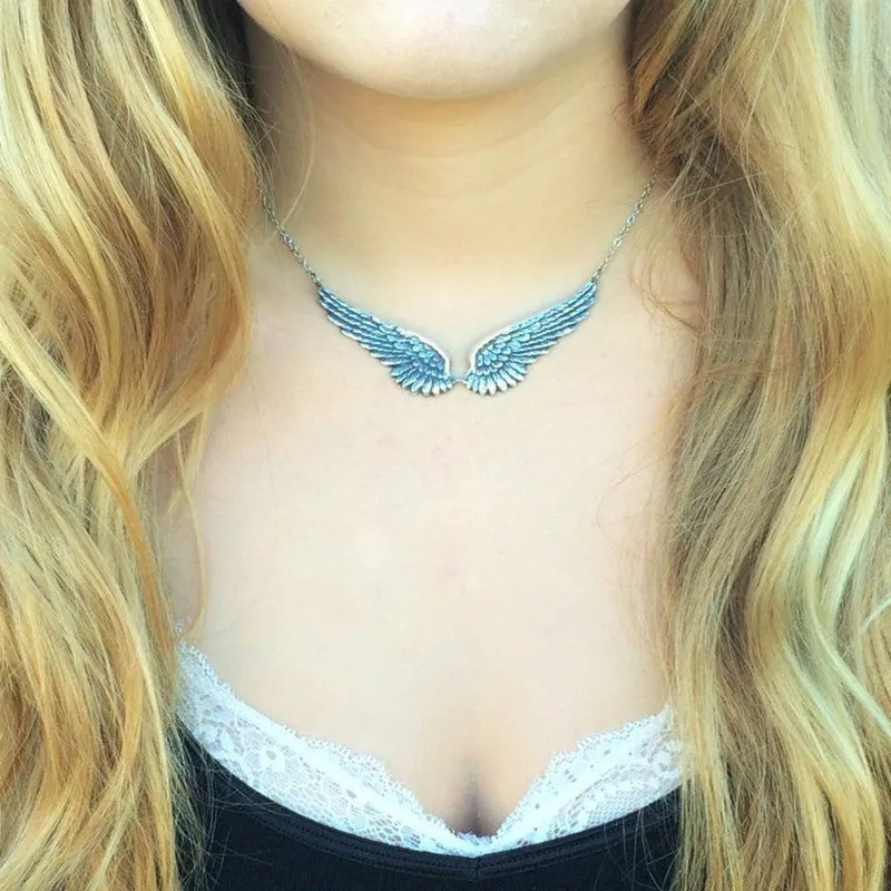 Vintage Angel Wings Feather Choker Necklace Statement Link Collar for Women