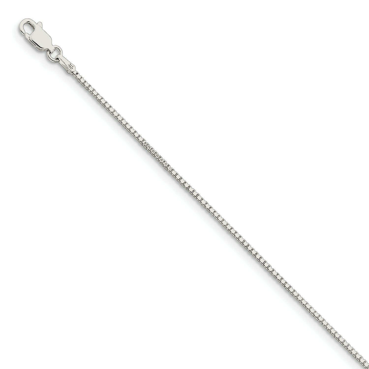 Sterling Silver Solid 1.25mm Plain Box Link Bracelet w/ Spring Ring Clasp 7″