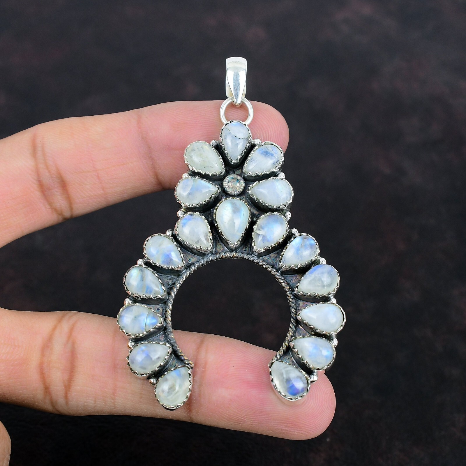 Navajo Jewelry Rainbow Moonstone Gemstone Sterling Silver Pendant Gift For Her