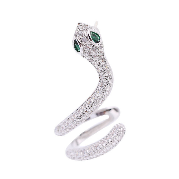 Sterling Silver Sparkling CZ Snake green eyes Stud earring ear cuff climber PE37