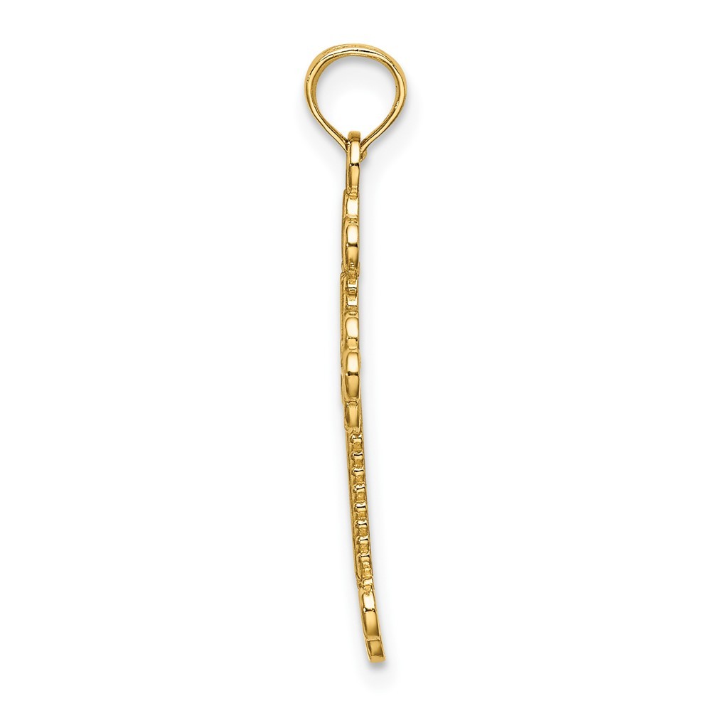 10K Yellow Gold Textured and Cut-Out W/ Rope Frame Block Cross Charm Pendant