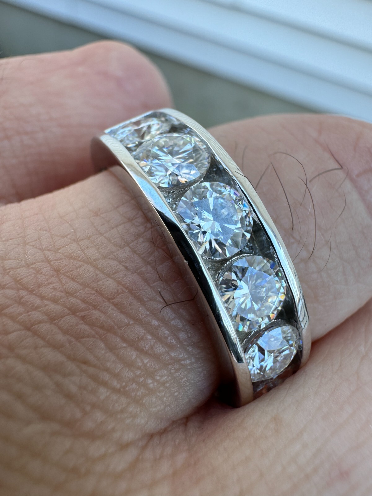 Real Moissanite Half Eternity Band Channel Set Wedding Ring 925 Silver 1.5mm-5mm
