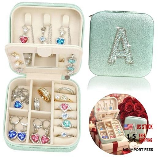 Mothers Day Gift Travel Jewelry Case for Women, Large Jewelry Organizer Green A