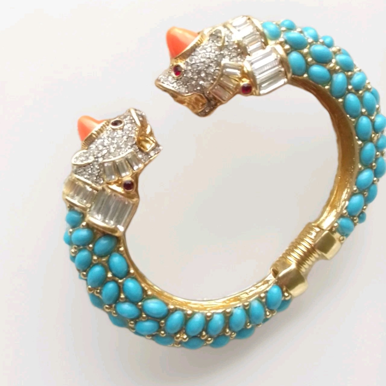 KENNETH LANE KJL KOI FISH GP CUFF/BRACELET TURQUOISE/CORAL CABS RED/ICE CRYSTALS