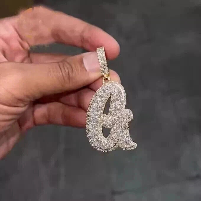 2CT Real Moissanite Customized “G” Initial Pendant 14K Yellow Gold Plated Silver