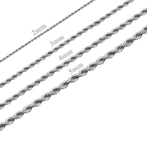 Men Stainless Steel Gold/Silver/Black Plated 2mm/3mm/4mm/5mm Rope Necklace Chain