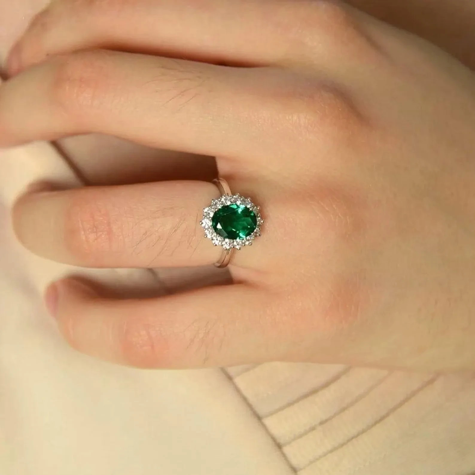 2.31 Ct Oval Cut Natural Emerald Diamond Wedding Ring 14K Solid White Gold