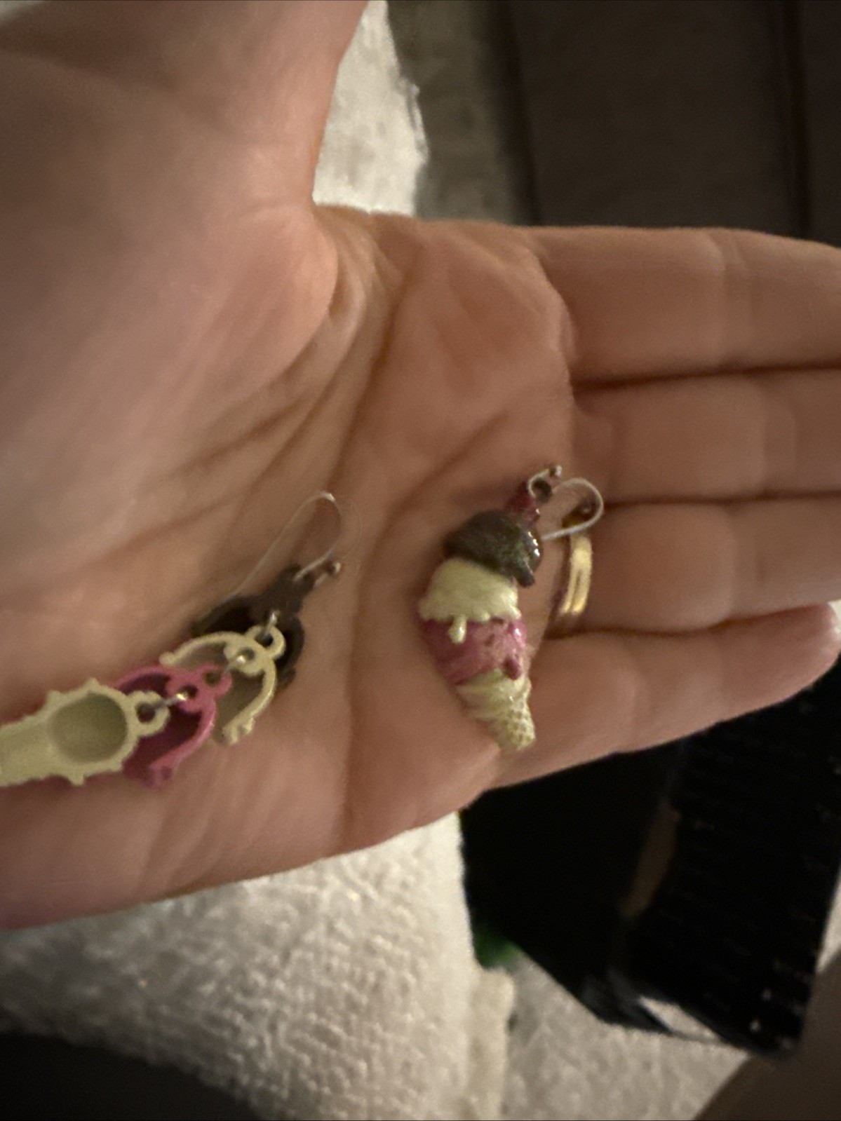 Ice Cream Cone Earrings Dangle Party Neapolitan Cherry-