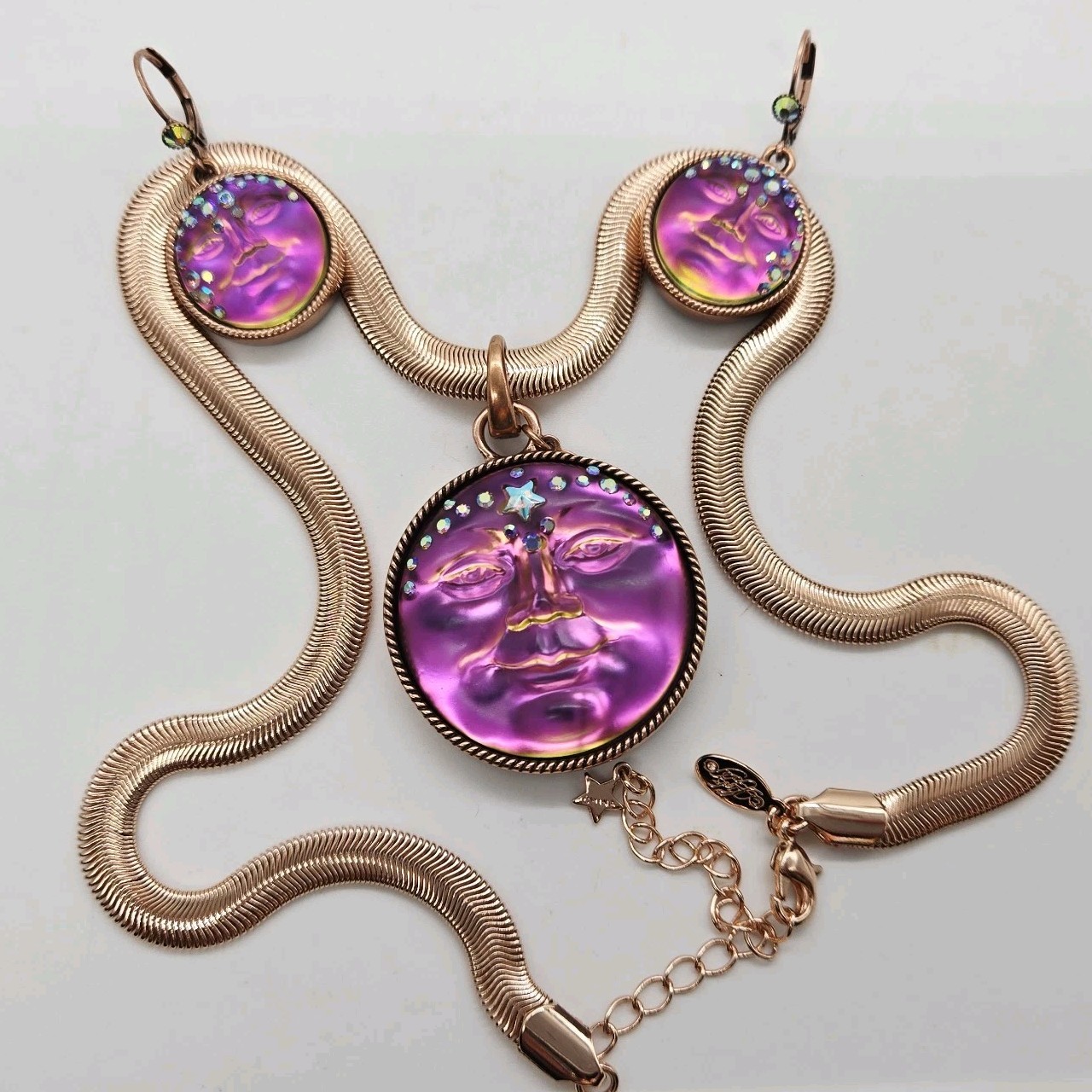 Kirks Folly Mystic Iridis Seaview Moon Compass Pendant Earrings Necklace 3pc set