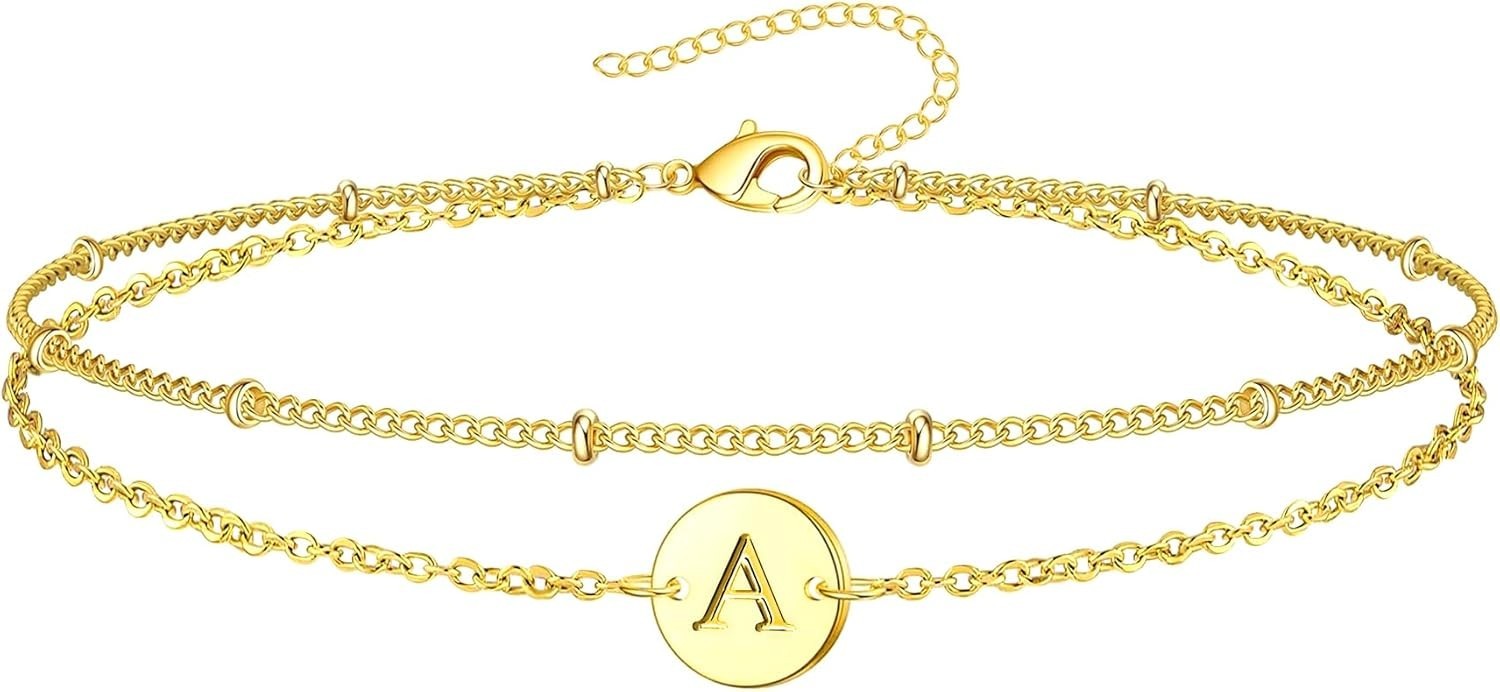 Personalized Gold Initial Bracelets for Women – Dainty 14K Gold Plated Layere…