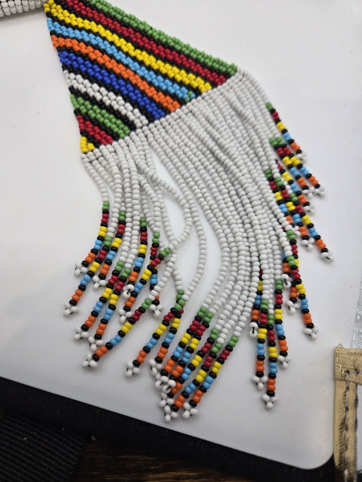 AFRICAN MAASAI TRIBAL KENYA BEADED COLLAR NECKLACE Chunky Tube Fringe Charm