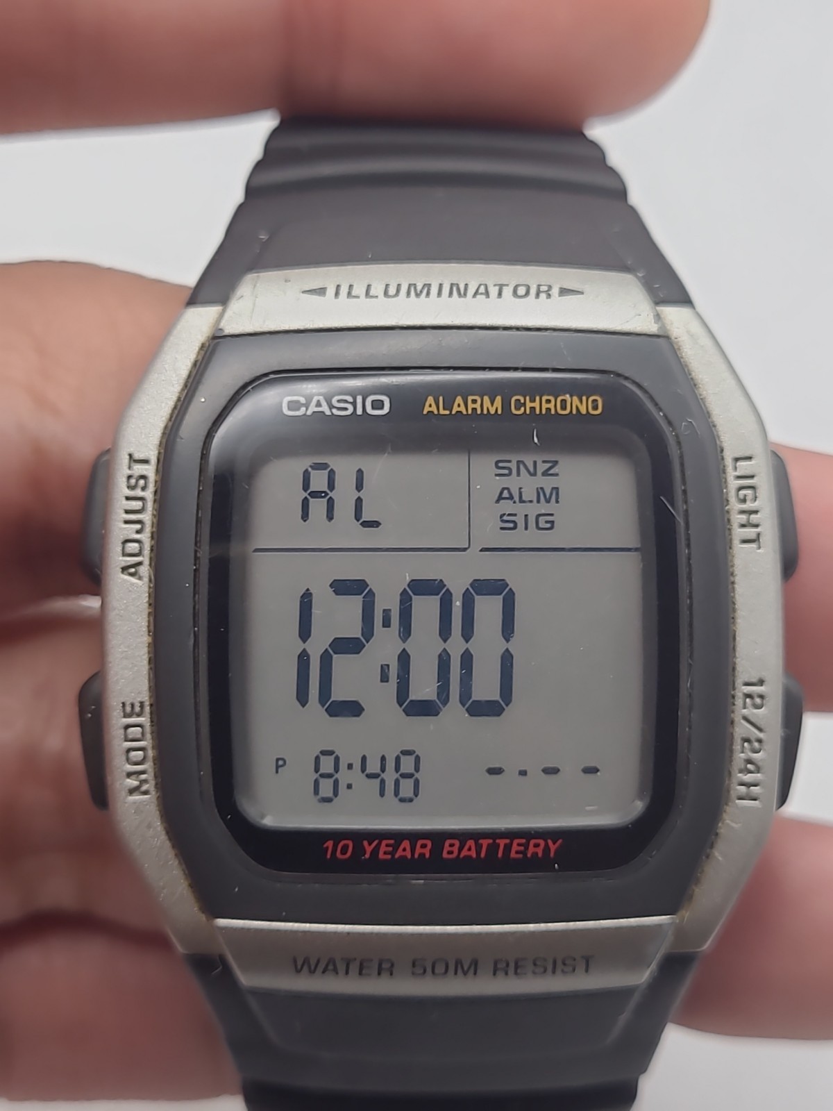 Casio Mens Watch Black Digital Alarm Chrono W-96H Illuminator Working