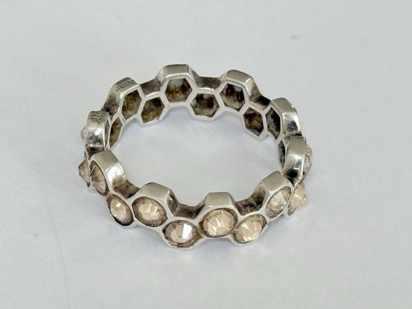 Mignon Faget 925 Sterling Silver Honey Crystal Hive Honeycomb Ring Size 8