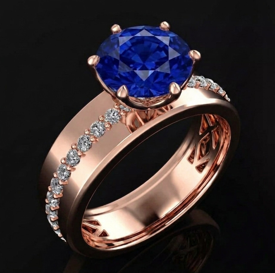 RARE 5.00 Ct Certified Round Cut Cut Blue Natural Diamond Ring Rose Gold Finish