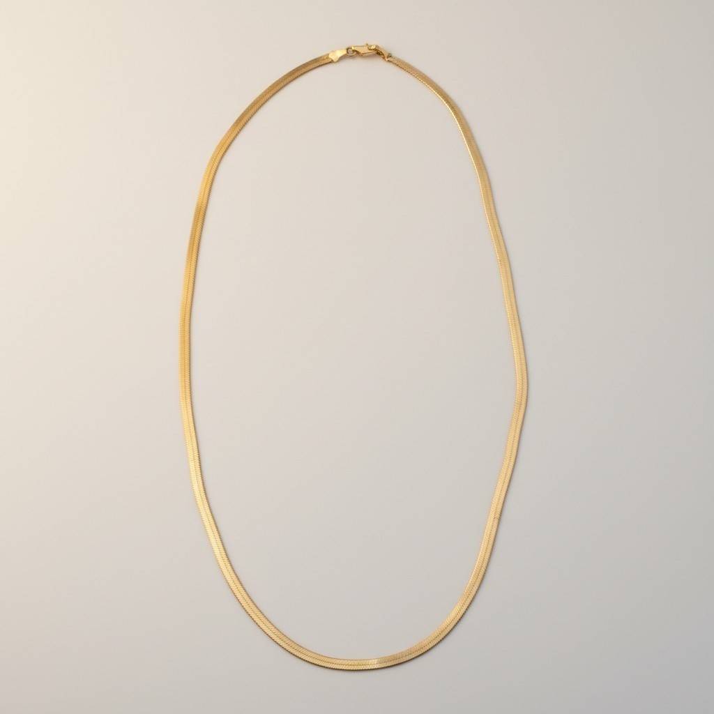 Herringbone Chain Necklace Flat 14KGP 24″