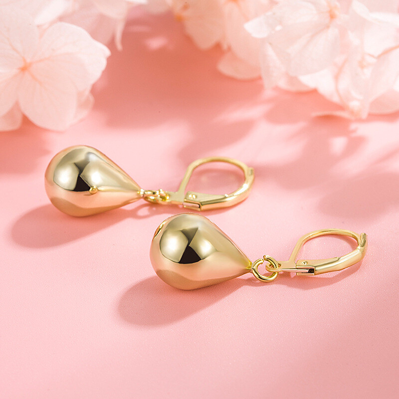 18K Gold Plated Polished Teardrop Lever Back Hoop Drop Dangle Earrings K36A