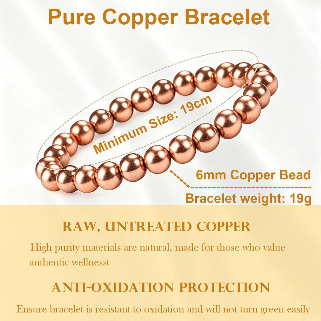 Pure Copper Bracelets for Men and Women Healing Energy Health Adjustable 6mm