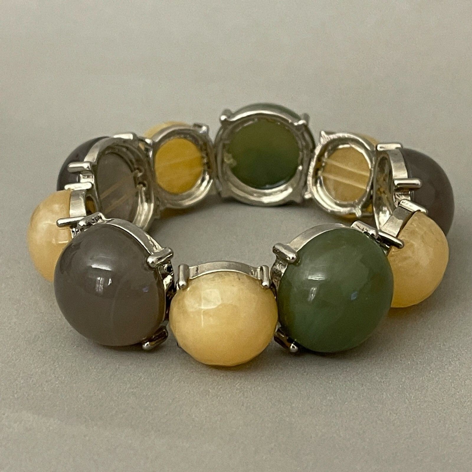 Silver-tone Cream Green Purple Fashion Stretch Bracelet