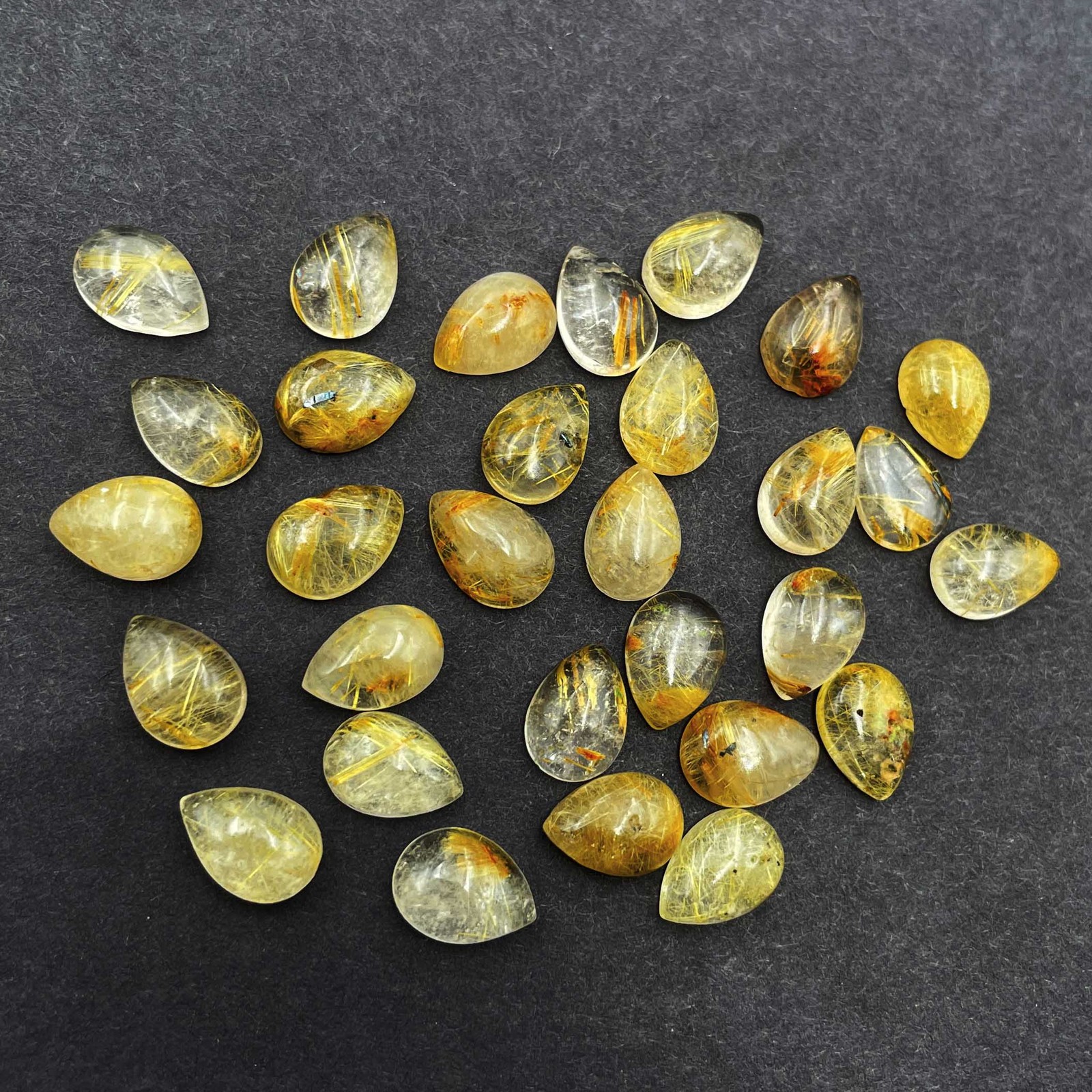 Natural Golden Rutile Quartz Pear Cabochon Gemstone Lot 7*10 MM 100 CT 46 Pcs