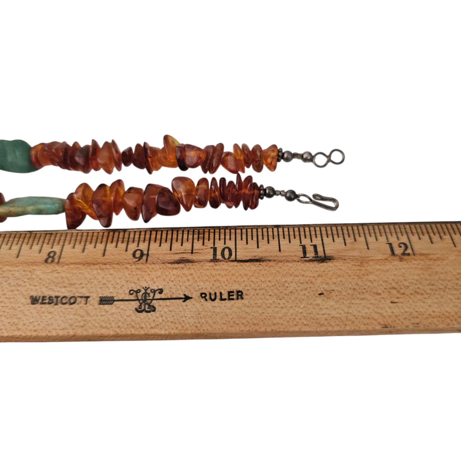 Vintage Native American Navajo Sterling Silver Turquoise Amber Bead Necklace 23″