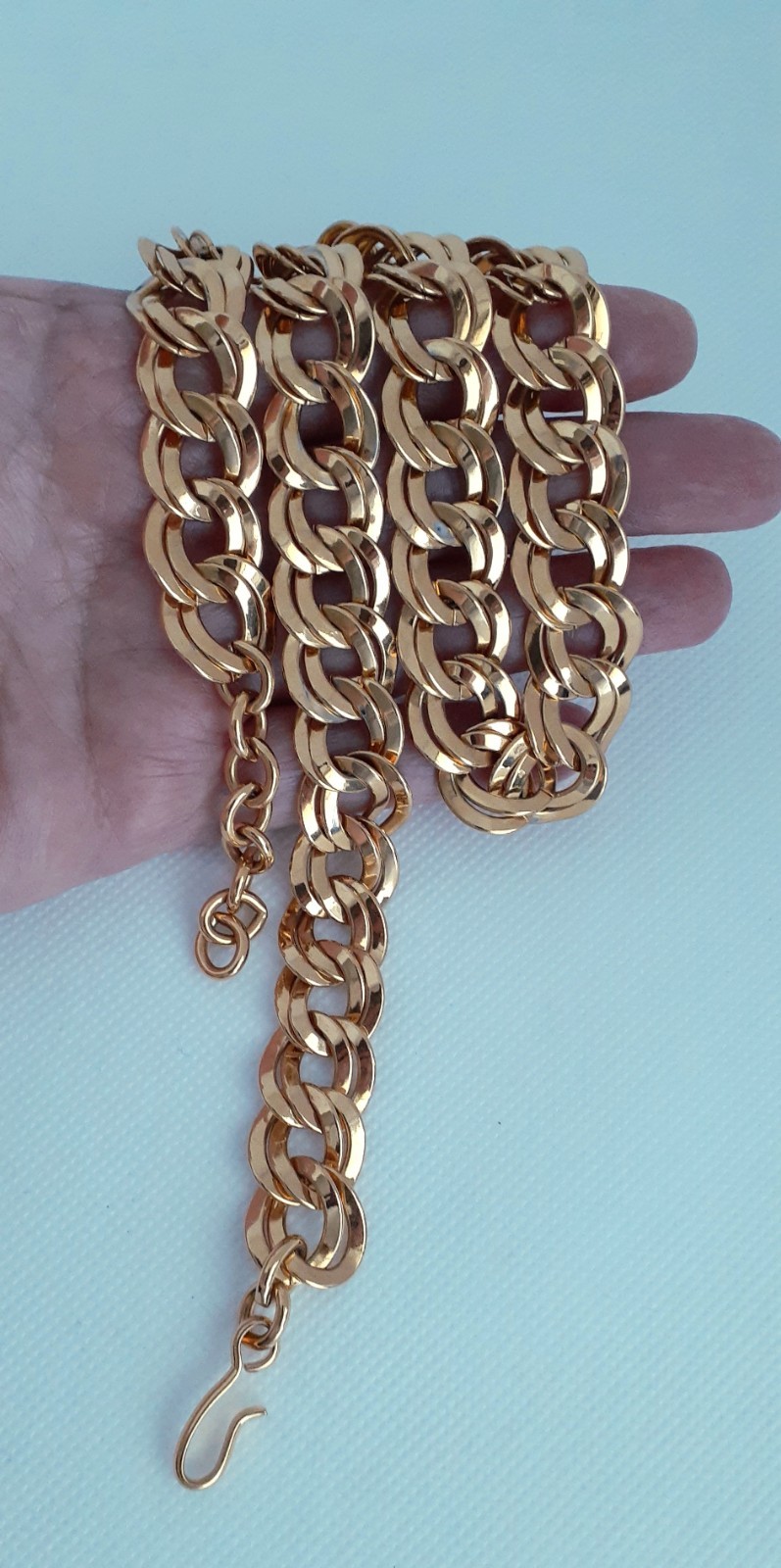 Vintage Monet Signed Double Curb Link Chain Necklace Gold Tone 21”