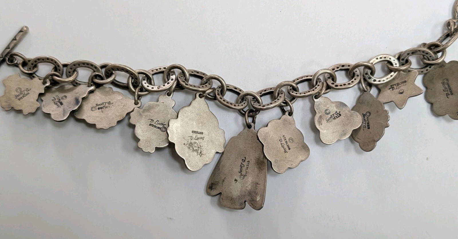 Don Lucas Sterling Silver Multi Stone Charm Bracelet Toggle Clasp 46.4 Grams