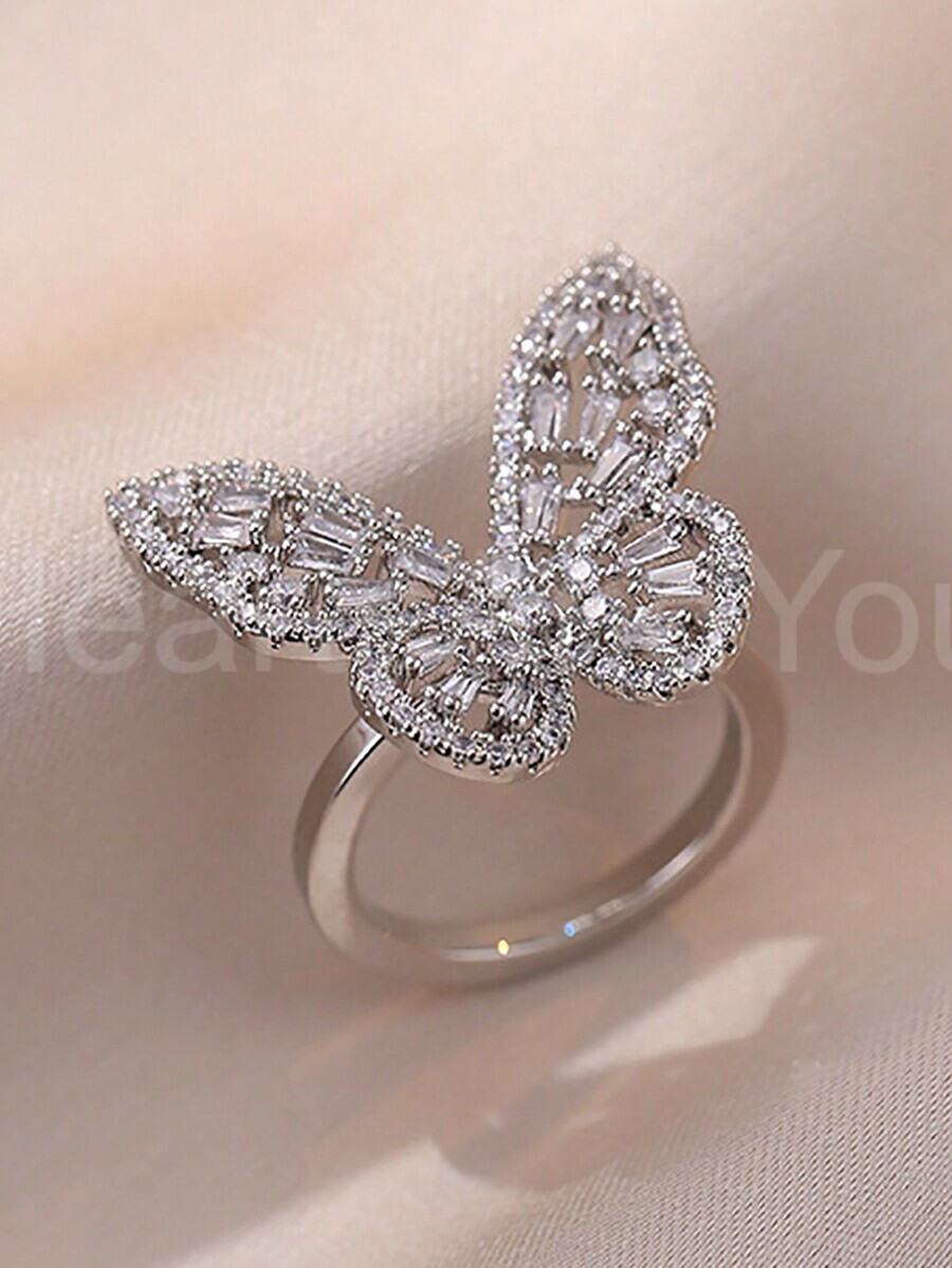 4ct Baguette Cut Simulated Diamond Butterfly Cocktail Ring 14K White Gold Plated