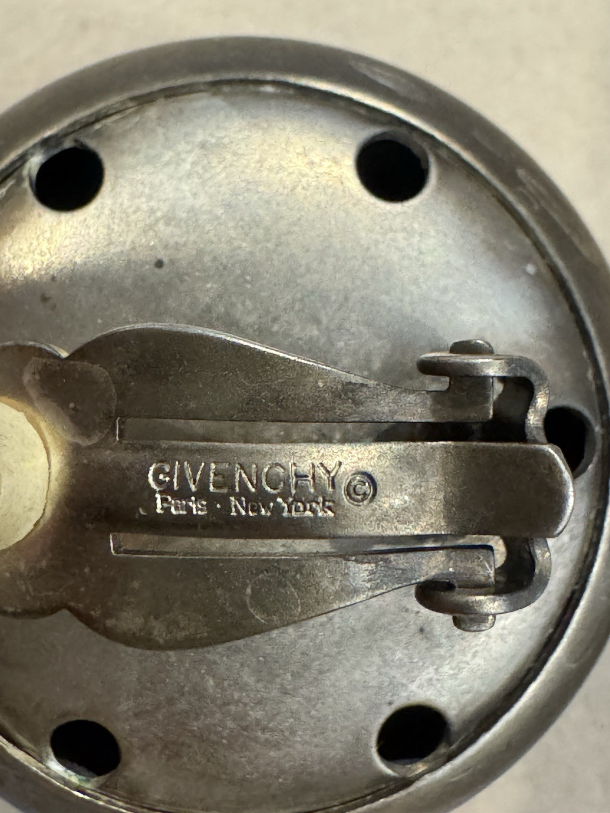 Vintage Givenchy Paris New York Silver Tone Button Statement Clip Earrings VTG
