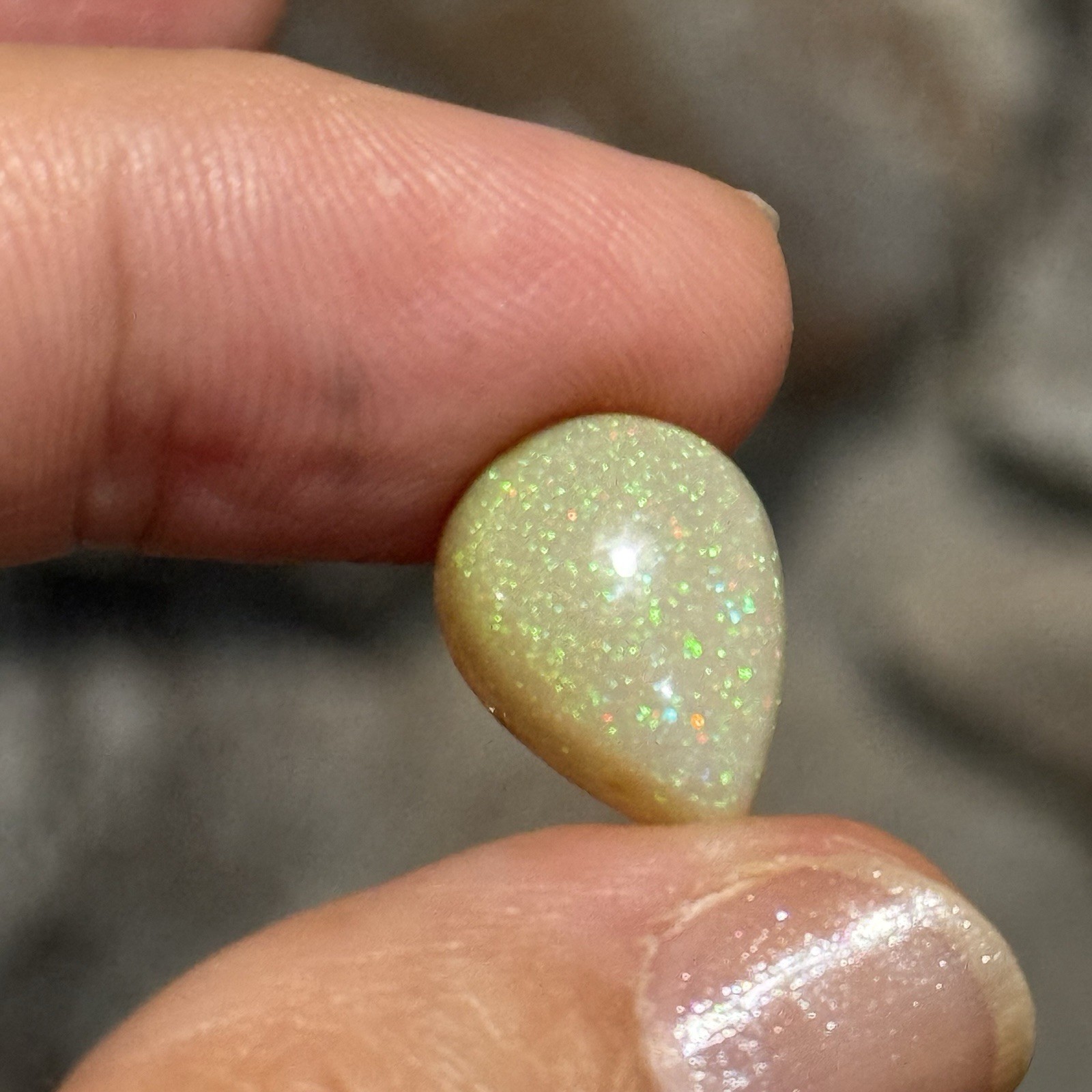 4.55ct 14.8×11.3x5mm Pin Fire Stardust Ethiopian Welo Opal Teardrop Cabochon