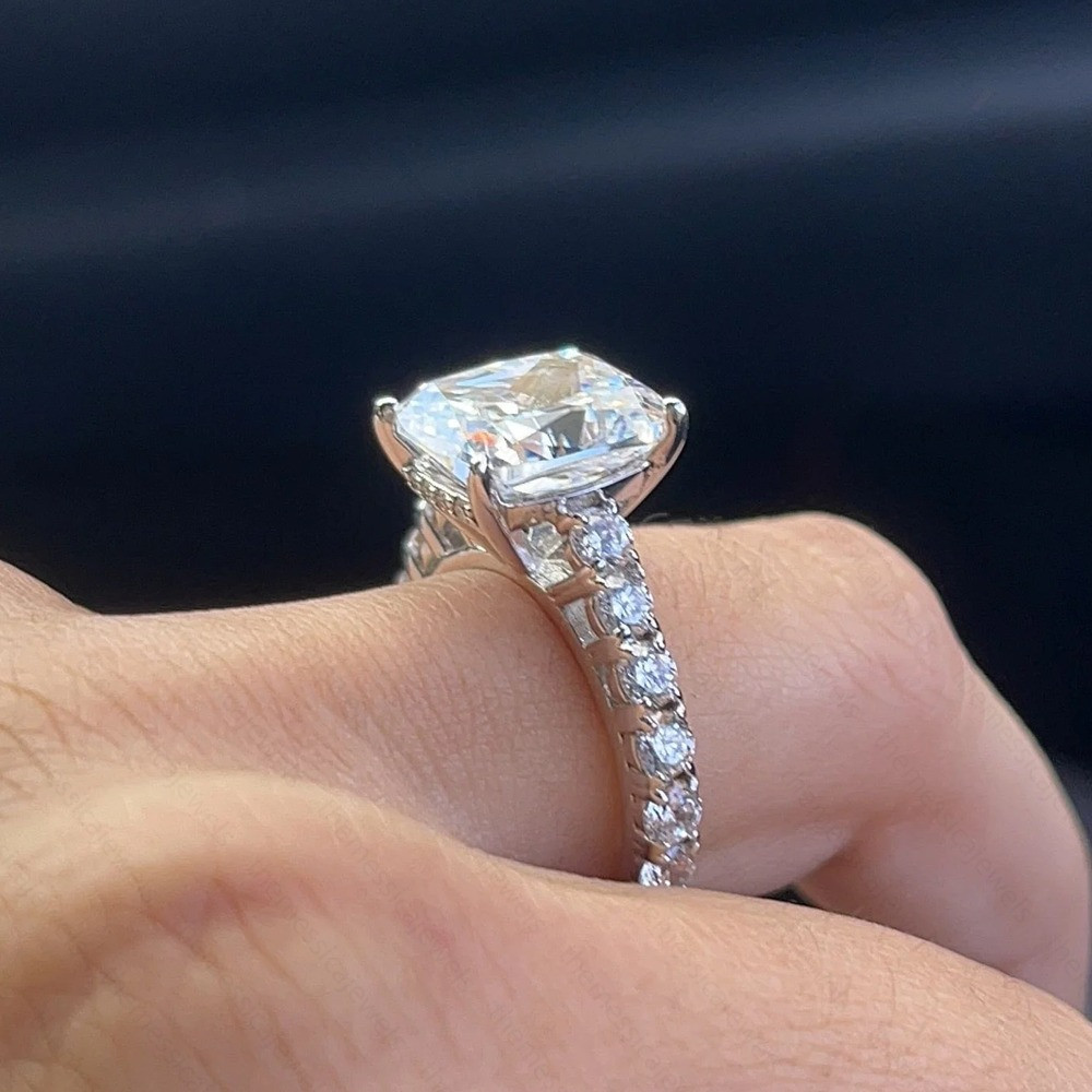 4.38 TCW Elongated Cushion Moissanite Engagement Ring In 14K White Gold Plated