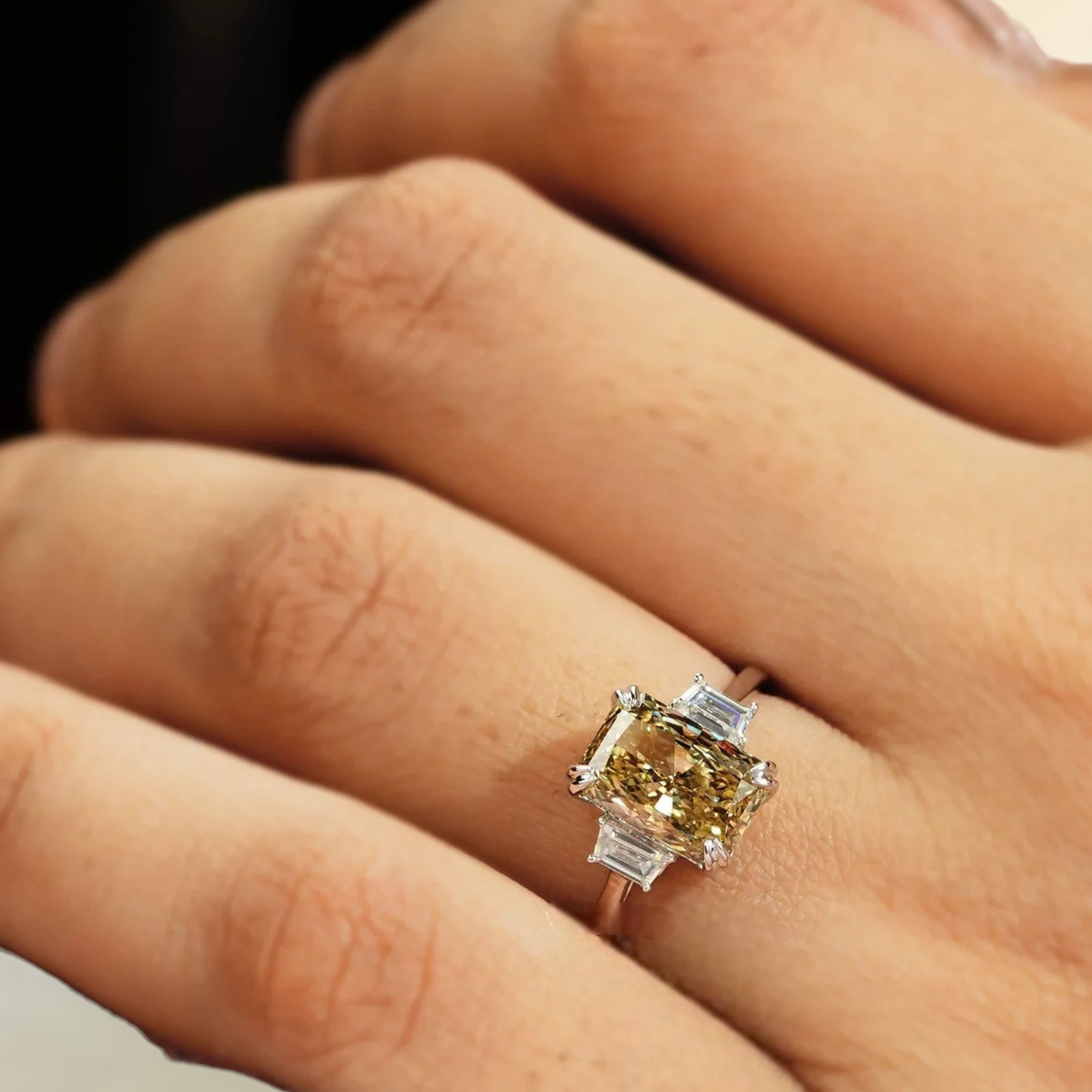 2.30 CT Radiant Cut IGI Lab Grown Diamond Ring 14K White Gold Fancy Vivid Yellow