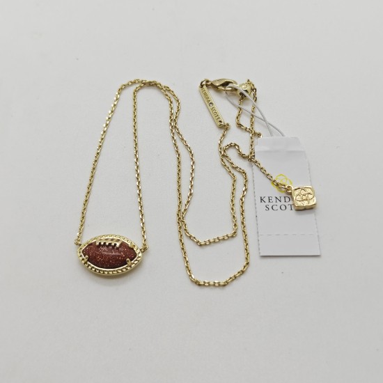 New Kendra Scott Football Gold Plated Short Pendant Necklace in Orange Goldstone