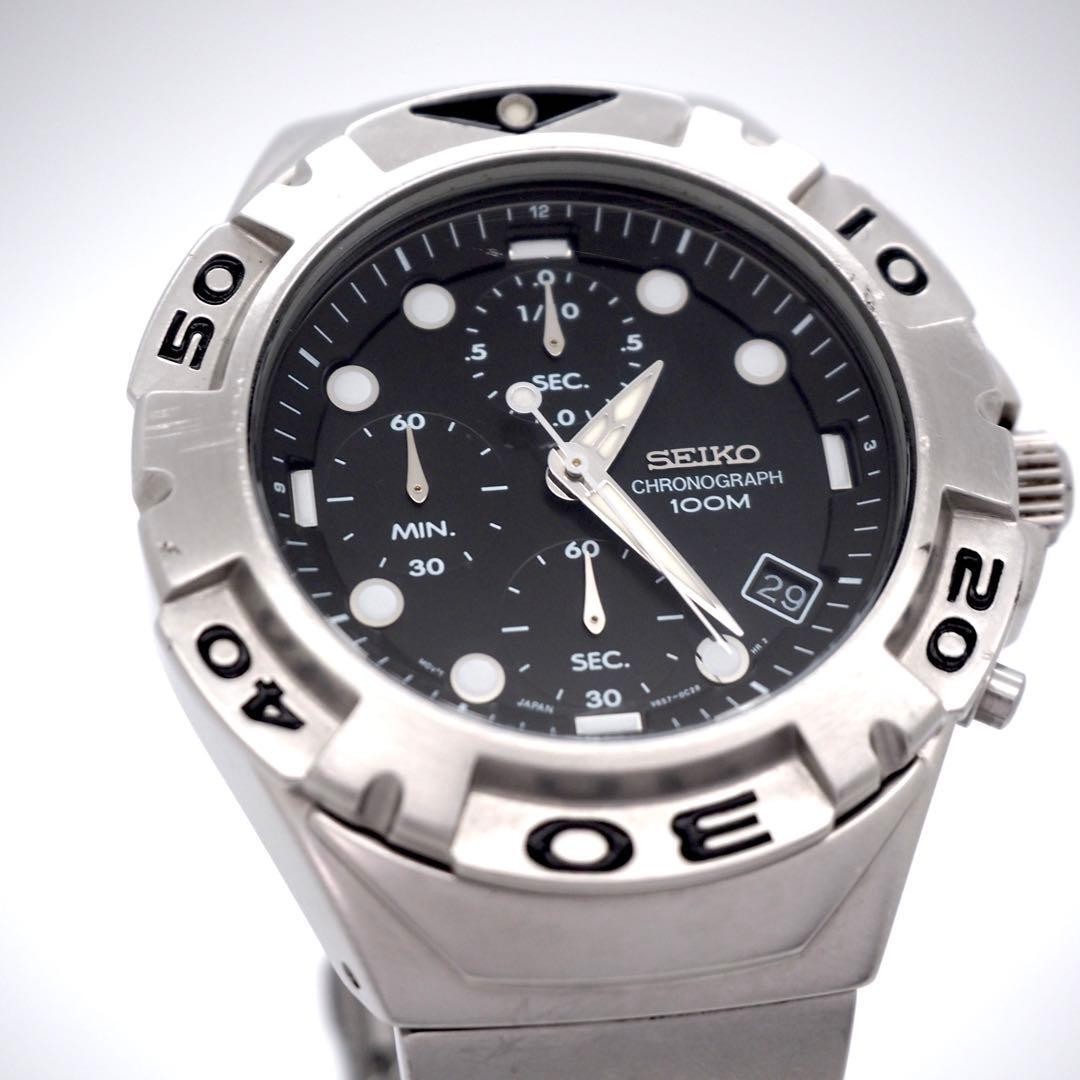 456 Working SEIKO Chronograph Black Diver’s Watch Men’s