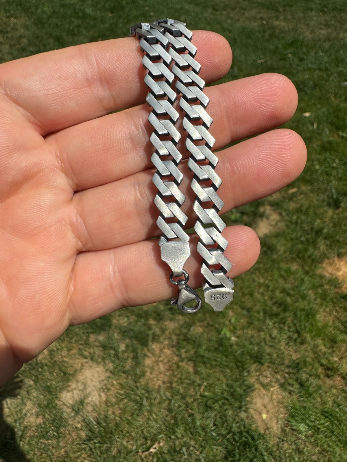 Prong Custom Miami Cuban Link Bracelet 8.5mm Real 925 Silver Oxidized Finish