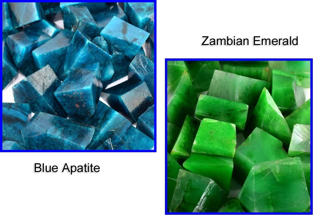 Natural 2000 Carat Blue Apatite & Zambian Emerald Gemstone Polished Rough Lot