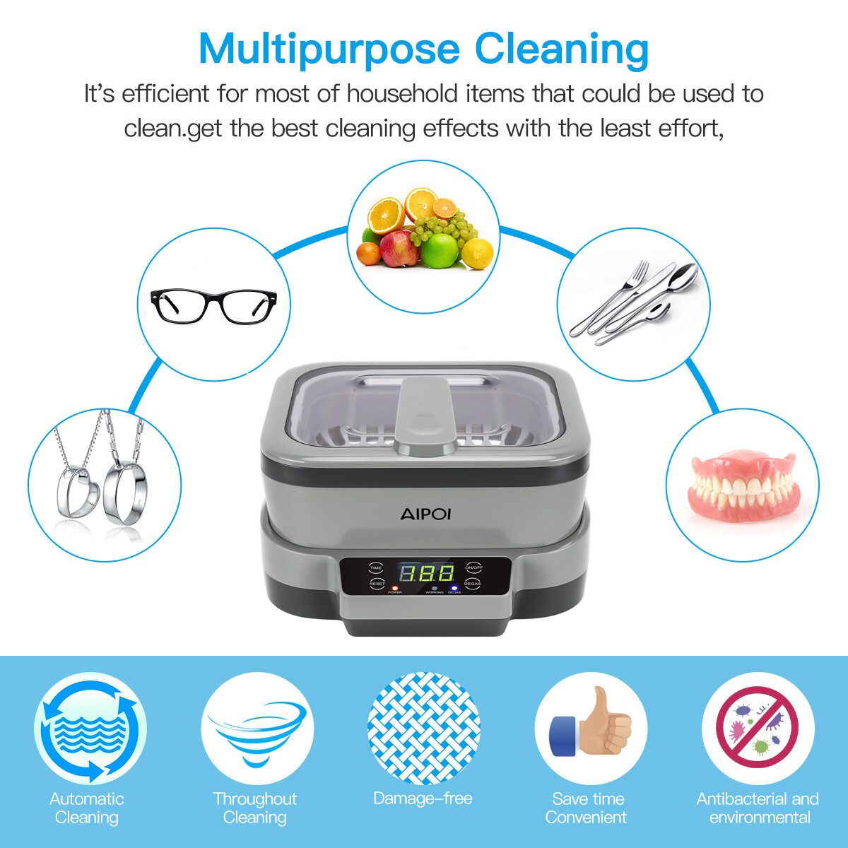 1200ML Ultrasonic Cleaner Detachable Ultrasonic Cleaning Machine with Timer US