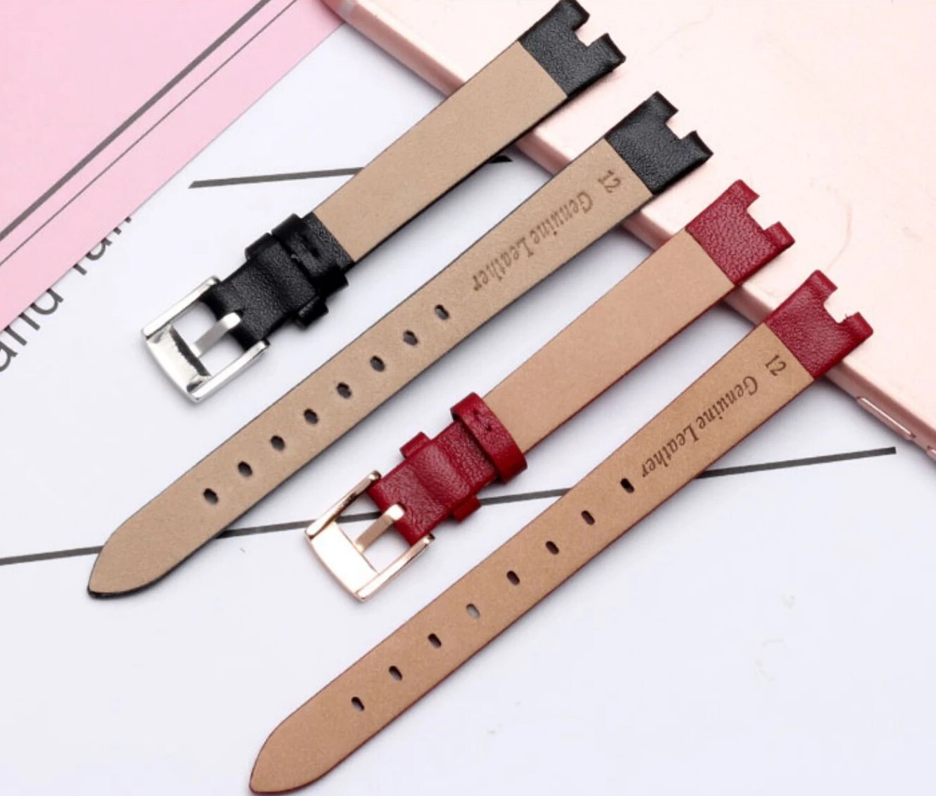 Leather Watch Strap x Garmin Lily Smart Watch White Red Blue Grey 14mm
