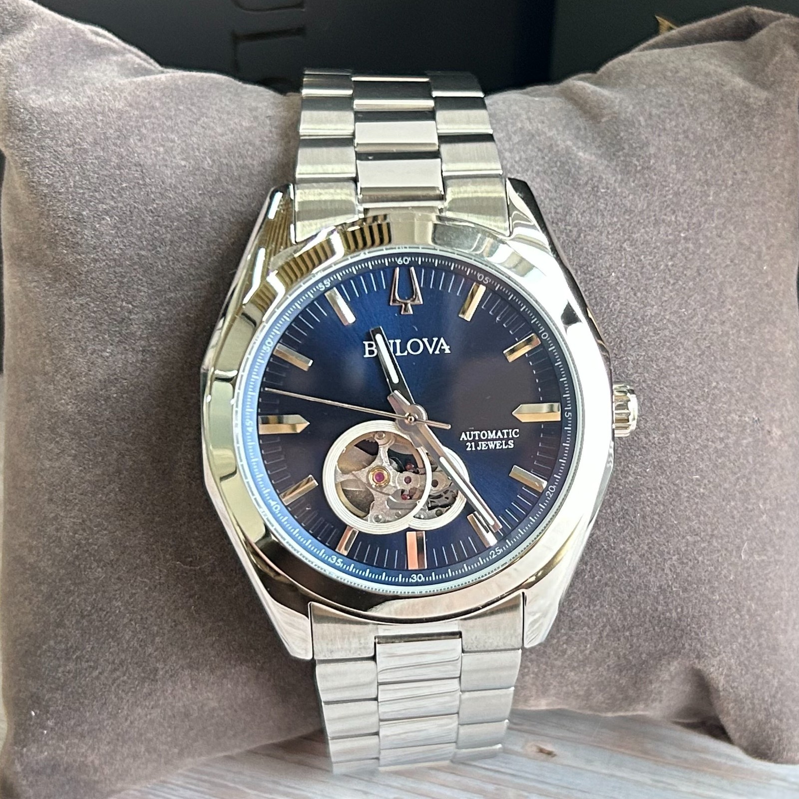 Bulova Surveyor 96A275 Blue Dial Men Stainless Steel Strap Automatic Watch 42mm