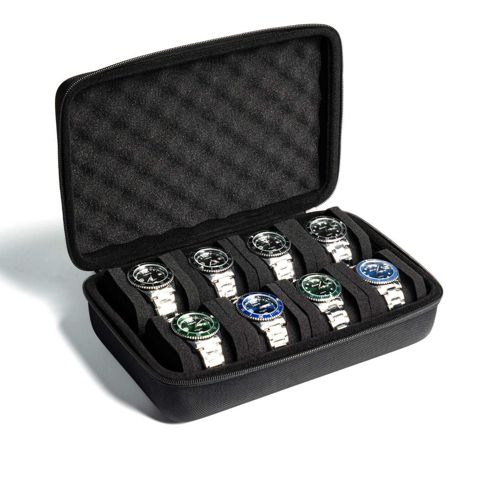 8-Slot Hard Watch Storage Case, Padded Display Box for Organization & Protection