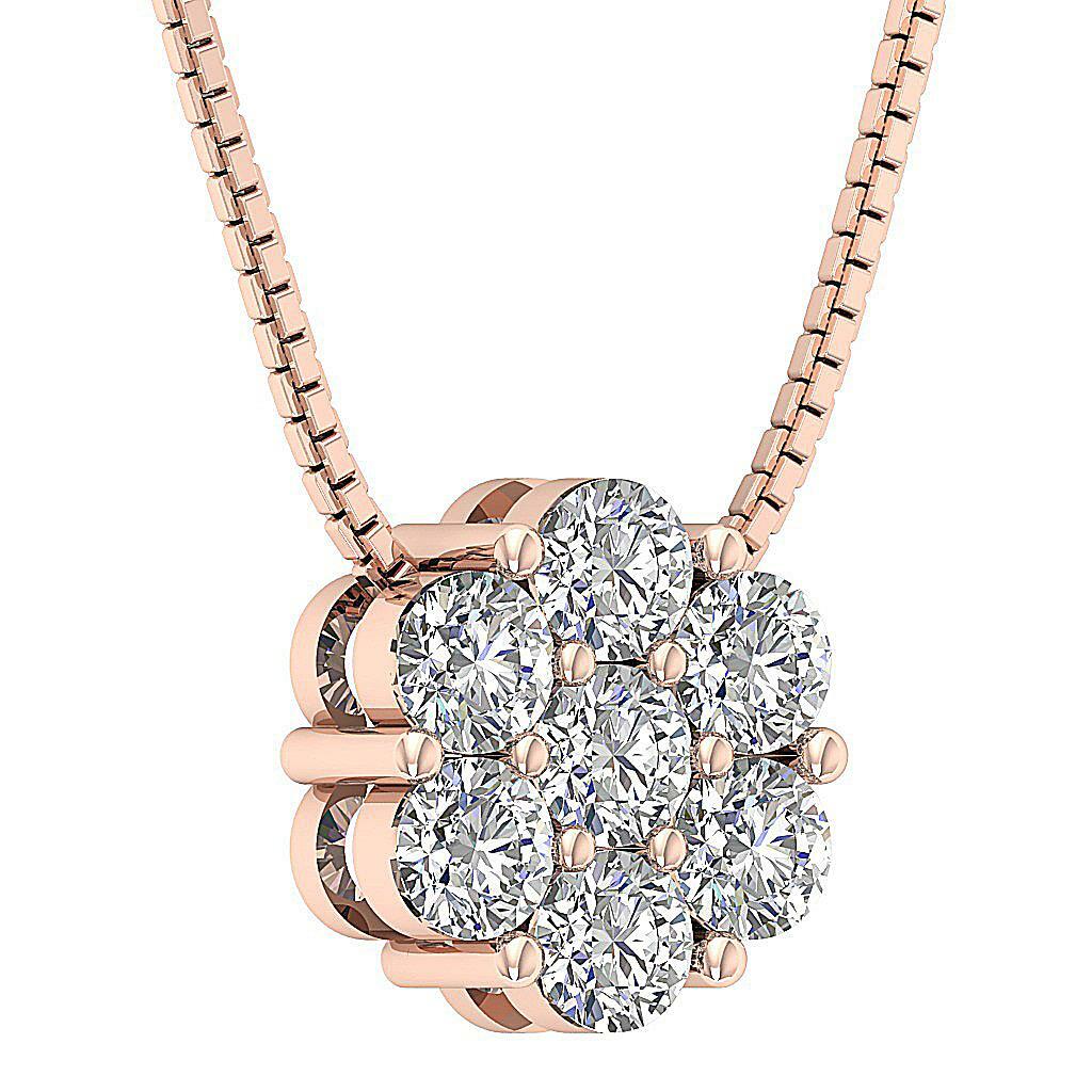 Cluster Pendant Necklace SI1 G 1.60 Carat Round Diamond 14K Rose Gold 11.00 MM