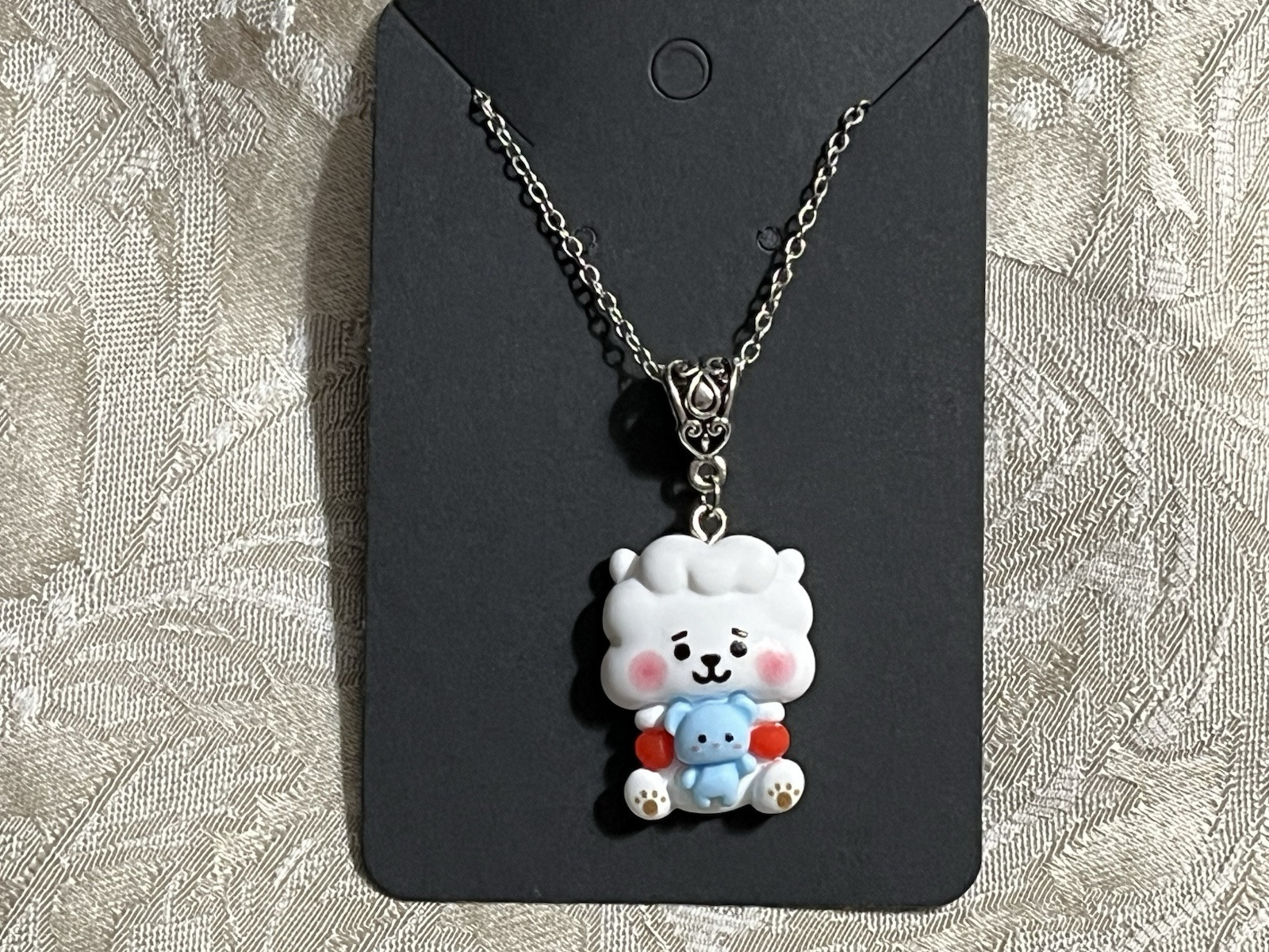 K POP Anime Cartoon Emojis Character Silver Resin Charm Pendant Necklace 18”